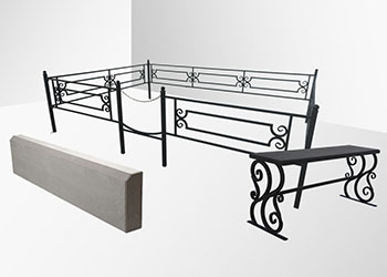 Стандартный комплект - металлическая оградка, лавочка и бордюр для кладбища в Биробиджане